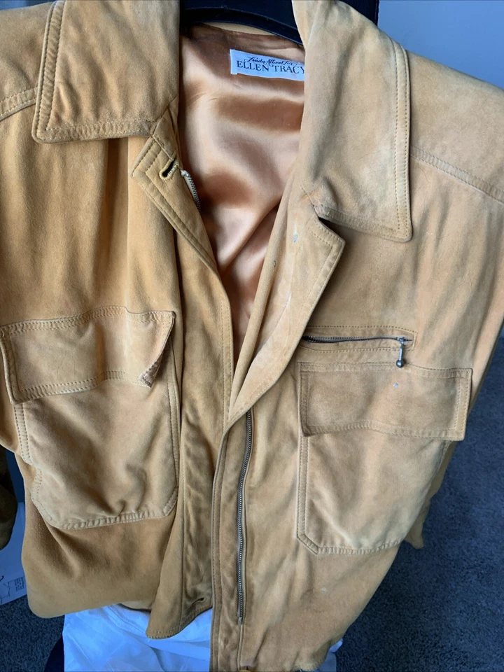 Vintage 80s Women’s Size 8 Mustard Goat Suede Jacket - Image 4 of 4