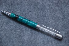 Handmade Green Acrylic Pen with White Swarovski crystals, Chrome Finishings