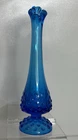 Fenton Vintage Blue Hobnail Glass Bud Swung Vase 8.5 inches MCM