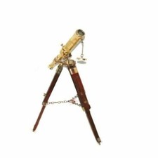 Brass Nautical 10 Inch Telescope on Wooden Tripod Stand Collectible New