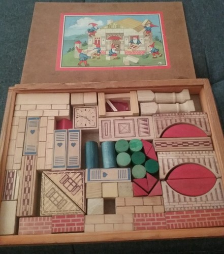 wood building blocks puzzle set in original box childs toy