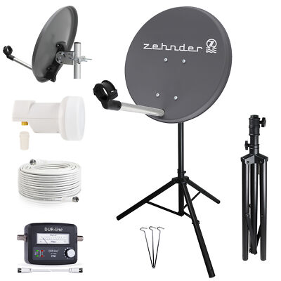 ZEHNDER Camping SAT Anlage 40cm Schüssel Spiegel Dreibein Stativ LNB Finder Set