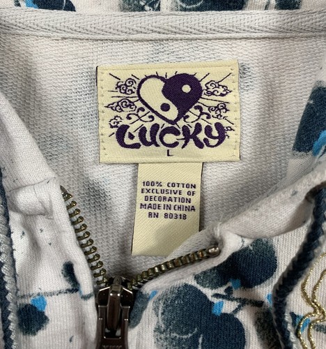 VTG Lucky Brand Hoodie Women’s L Ivory Floral Embroidered Flower & Koi Fish Y2K - Picture 3 of 17