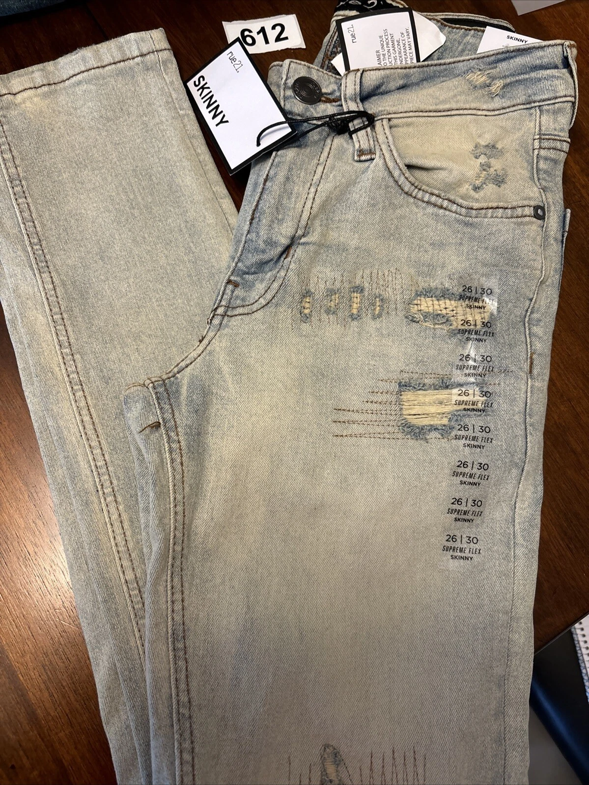 Jean skinny Supreme Flex taille basse bleu clair denim taille 26 x 30,5 vieilli