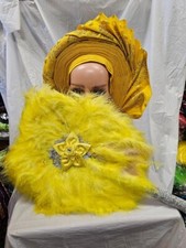 Yellow African Bridal Feather Hand Fan