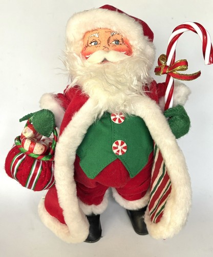 Annalee Doll Peppermint Santa W/Bag Of Peppermints & Candy Cane Retired 10''