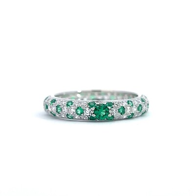 Grün & Weiß Zirkonia & Sterling Silber Funkelnder Ring - Hochwertiges Silber