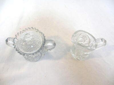 Vintage Cut Glass Miniature Creamer with Matching Sugar Bowl and Lid (0O) (16)