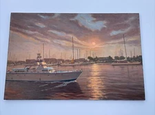 Arthur De Kuh Painting 36 Inch Nautical Coastal Beach Sunset Marina Boats Dock