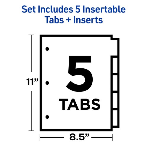 AVERY 5-Tab Binder Dividers Insertable Multicolor Big Tabs 1 Set 11109 - Picture 2 of 6