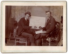 CIRCA 1890s CABINET CARD MEN SIGNMAKERS USING FOUTAIN PENS PLAINFIELD INDIANA