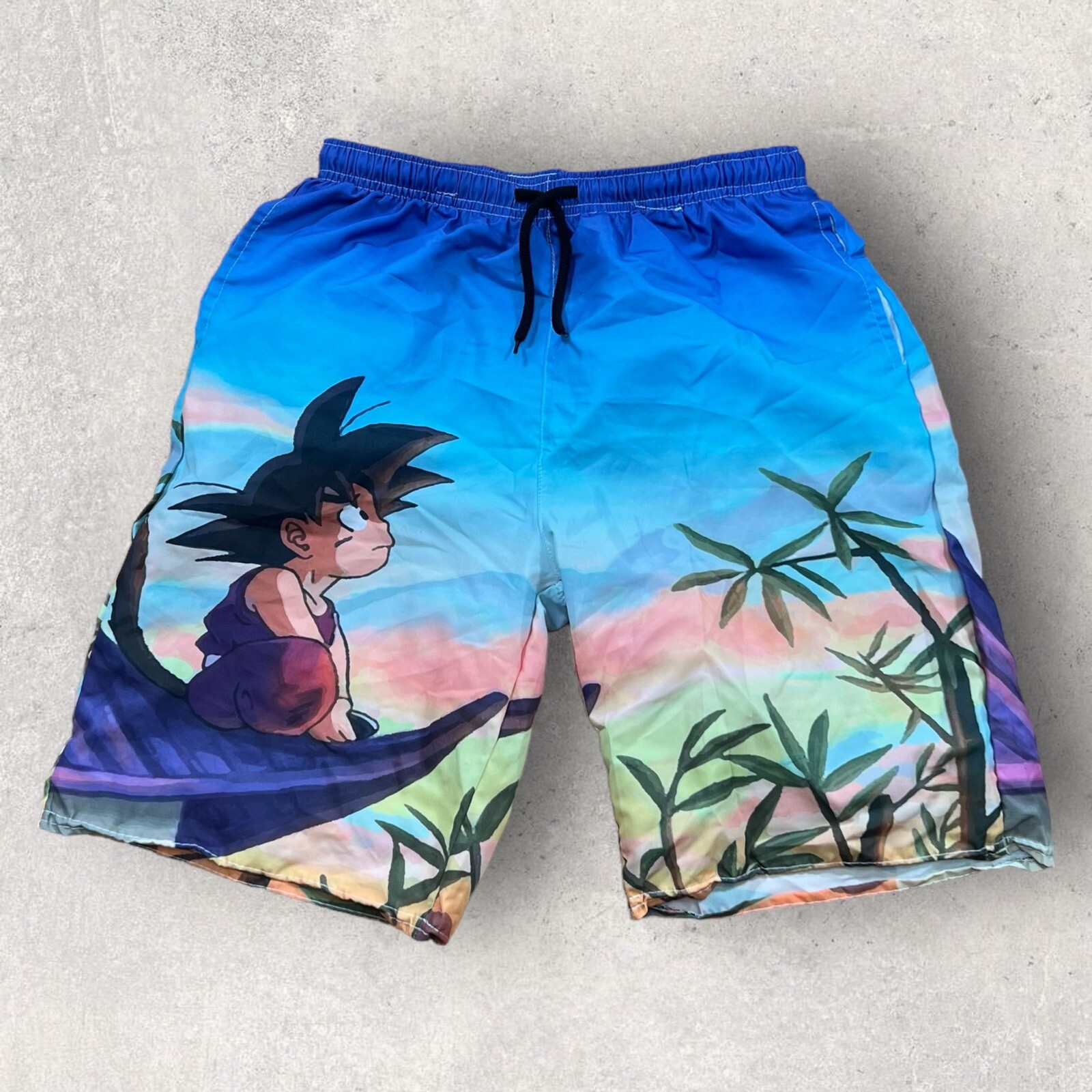 Pantalones Cortos Dragon Ball Z Para Hombre 26 Azul Ombré Bañador Cintura Elástica Goku Palmera