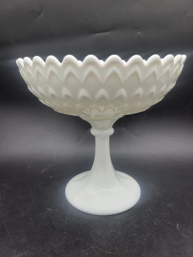 Vintage Sweden Glimma Glasbruk Art Glass Milk Glass Compote Pedestal Candy Bowl