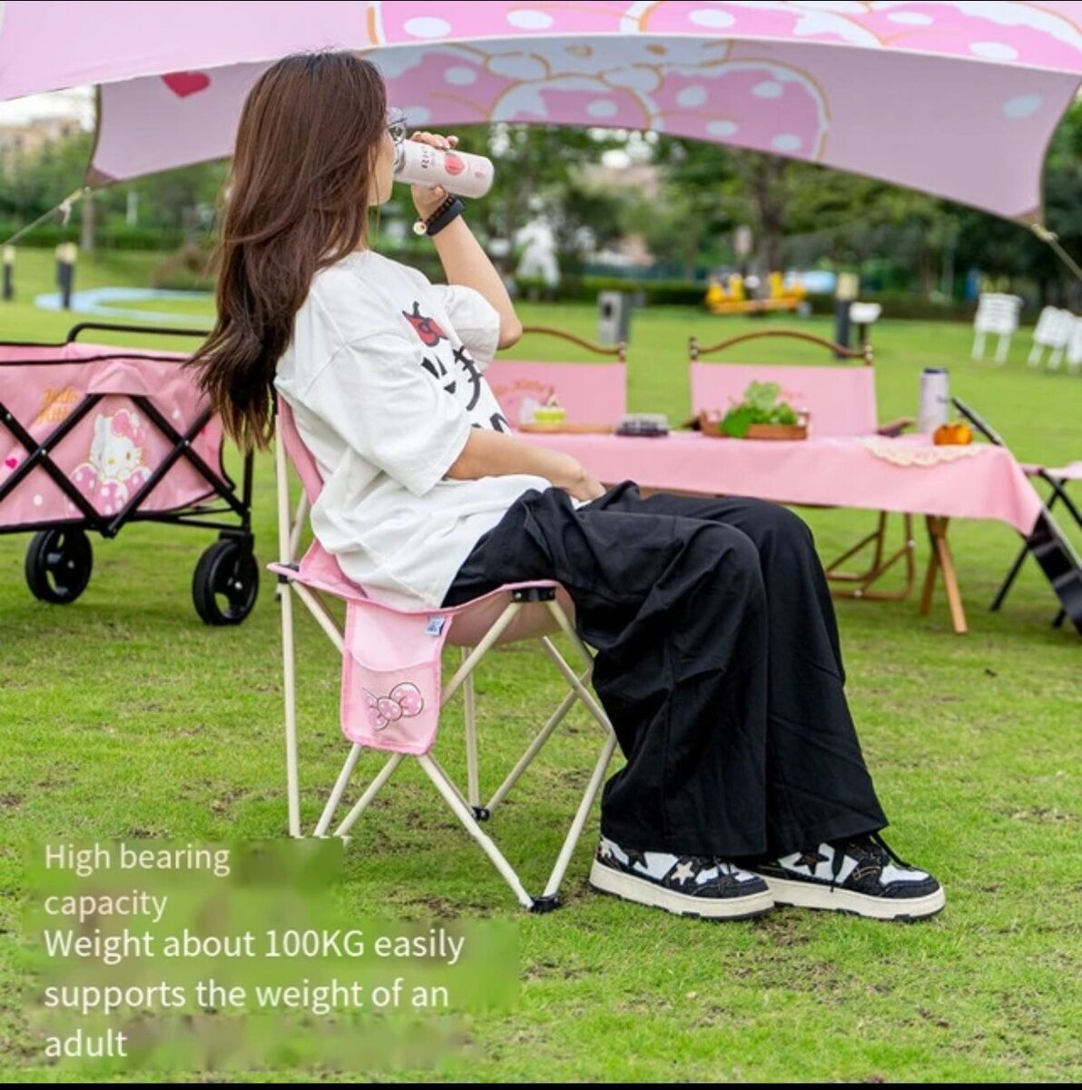 Hello Kitty Folding Chair Sanrio Pink Beach Camping Sports Hello Kitty Folding Chair Sanrio Pink Beach Camping Sports