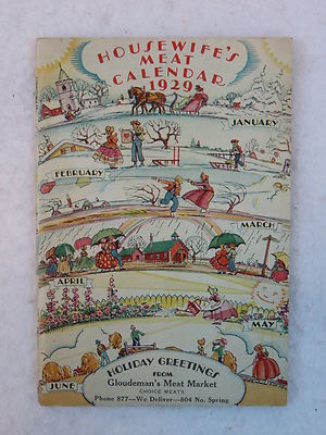 HOUSEWIFE'S MEAT CALENDAR 1929 National Live Stock and Meat Board Chicago,  IL | eBay