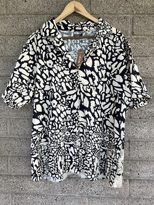 NWT Nasty Gal Tiger Print Resort Shirt Linen Cotton US 10 Button Down MSRP $104