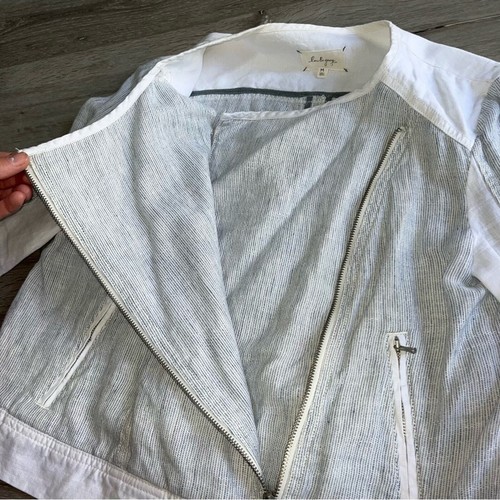Ann Taylor LOFT Lou & Grey Microstripe Linen Moto Jacket M - Picture 3 of 12