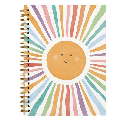 Boho Sun Sunshine Notebook, Cute Smile Sun Colorful Lined Hardcover Spiral No...