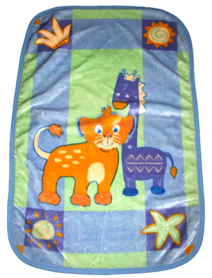 Crown Crafts Lion Cub Giraffe Green Blue Sun Plush Baby Toddler Blanket 30x45''