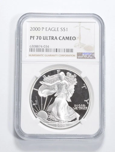 2000-P American Silver Eagle 1 Oz PF70 UCAM NGC Brown Label *8899