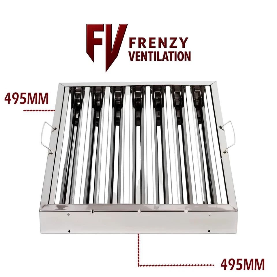 FRENZY VENTILATION Canopy Grease Baffle Filter Stainless Steel Kitchen Extraction Hood 495mm*495mm