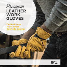 Leather Work Gloves Mens Heavy Duty Cowhide Abrasion Puncture Resistant