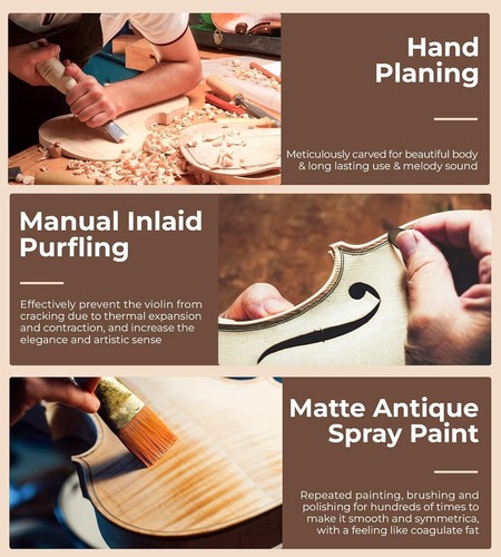 Violino Acustico Legno Massello Kit Completo Principiante Adulto Professionale Ebano - Foto 7 di 8