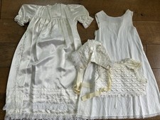 Vintage Infant Baby Christening Gown Dress Set Doll 4 Piece Bonnet Vest AS IS