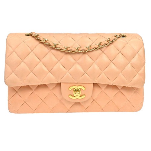 Best07 Chanel Peach Lambskin Medium Classic Double Flap Shoulder Bag KQ01592