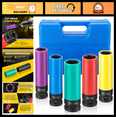 Impact Socket Set 1/2'' Drive Lug Nut - Non-Marring Thin Wall, Color-Coded, 6-Poi