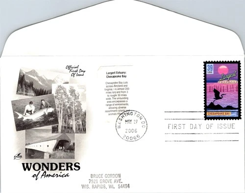 S08-0176, WONDERS OF AMERICA: LONGEST ESTUARY: CHESAPEAKE BAY, ARTCRAFT FDC
