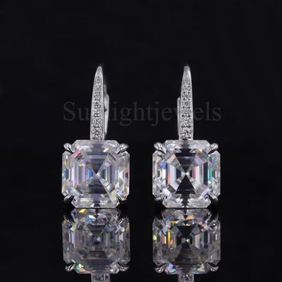 5Ct Asscher Cut Moissanite Stud Earrings 14K Gold Vermeil Anniversary Gift