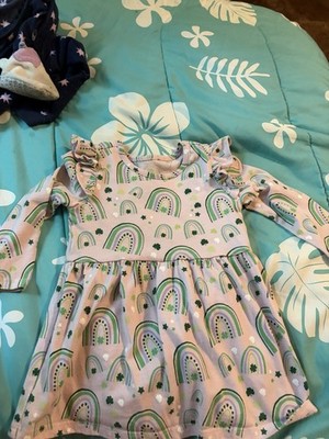 Wonder Nation 12M Pink Rainbow Fit & Flare Cotton Knit Ruffle Sleeve Dress