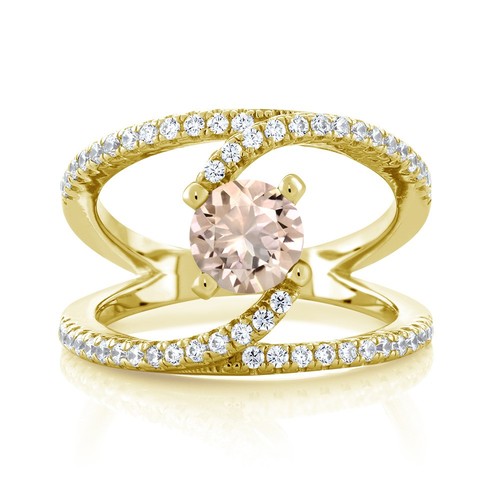 1.18 Ct Round Peach Morganite 18K Yellow Gold Plated Silver Swirl Ring - Picture 2 of 2