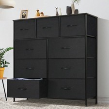9 Drawer Dresser Tall Fabric Storage Tower Bedroom Chest of Drawers Black