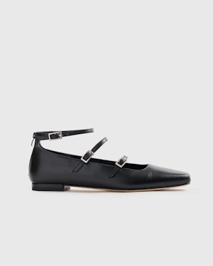 Quince Women Italian Leather Strappy Ballet Flat Black Shoes 9