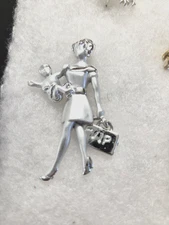 Vtg AJC silver tone VIP working Mom child Pin