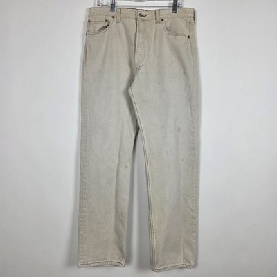 Vintage 90s Levis 501 Distressed Off White Beige Mens 33x31 Denim Jeans