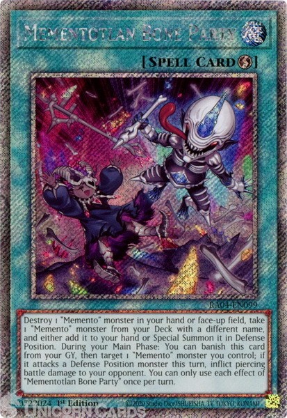 RA04-EN099 Mementotlan Bone Party : Platinum Secret Rare 1st Edition Mint YuGiOh