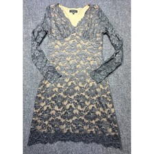 Karen Kane Sheath Dress Women Medium Gray Floral Lace V-Neck Long Sleeve Lined