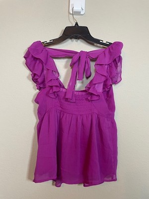 NWT Banana Republic Magenta Purple Ruffled Sleeveless Top sz XS