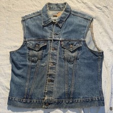 Vintage 1970  s Levis Type 3 Big E Denim Cutoff Studded Motorcycle Vest L 23x25