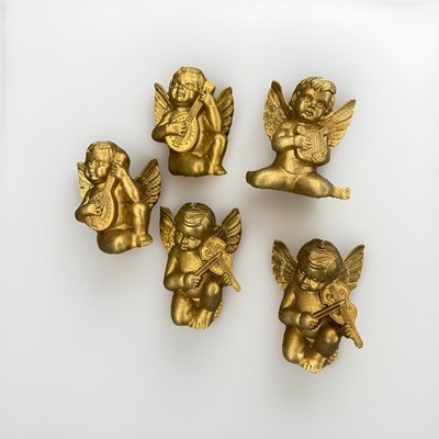 Christmas Tree Ornaments Plastic Gold Cherubs Angels Lot Of 5 6 Inches