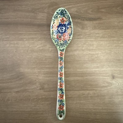 Polish Pottery Serving Spoon 12.5'' Unikat 948 Floral Ceramika Artystyczna