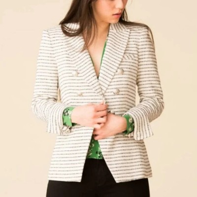 NEW, Veronica Beard  Tweed Miller Dickey Blazer  in ivory/black sz 8 #SJ2446