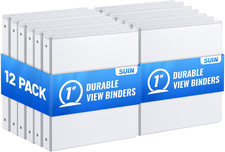 Bulk 12 Pack 1-Inch 3 Ring Binders -Durable 1'' Binders with Roung Ring Binder,