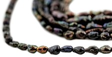 Deep Green Iridescent Vintage Japanese Rice Pearl Beads 3mm Multicolor Oval
