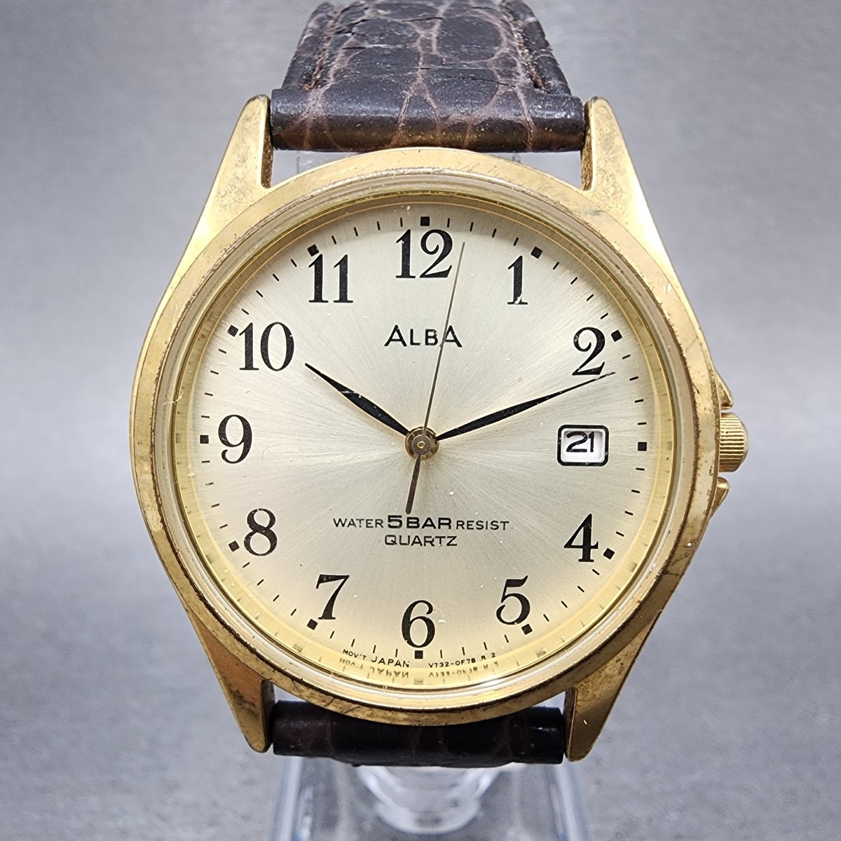 Seiko Alba Watch Men 34mm Champagne Dial Gold Tone Date V732-0d10