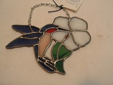 Vintage Handmade Stained-Glass HUMMINGBIRD 6 3/4  X 5  BY Rene's Stained-Glass S