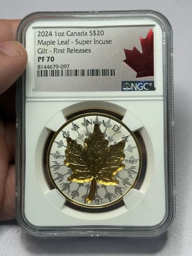 2024 $20 Canada Maple Leaf Super Incuse Gilt NGC Reverse Proof 70 FR